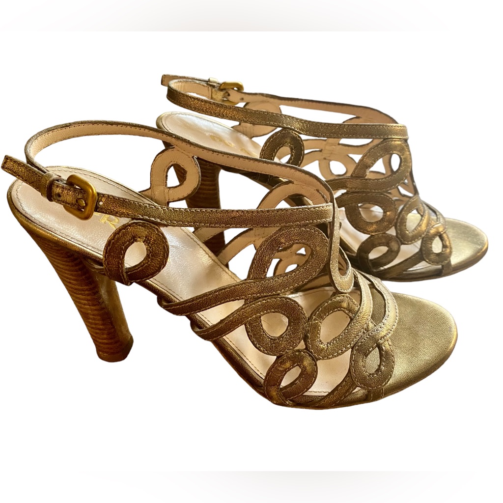 Prada Metallic Gold Strappy Sandal Sz 37.5